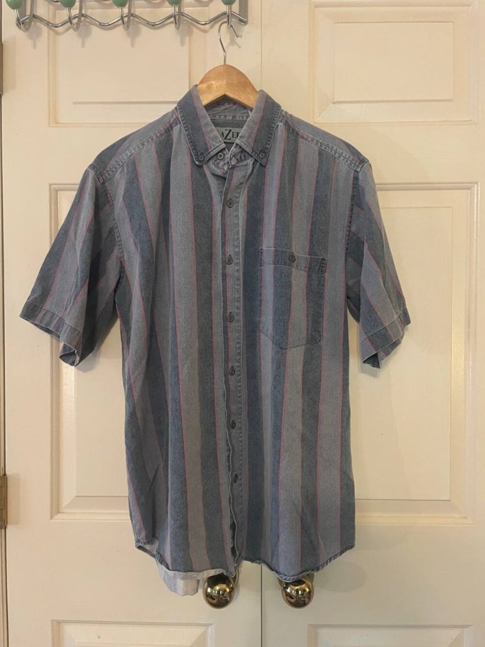 Retro BLAZER Men's M Striped Short Sleeve Button Up Shirt - Vintage 90s Indie
